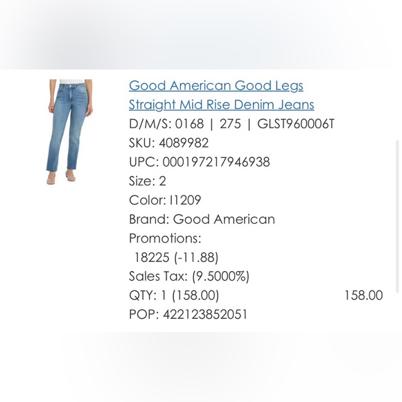 Good American NWT 💙 Good Legs Straight Mid Rise Denim Jeans. Size: 2/26 - Picture 4 of 12